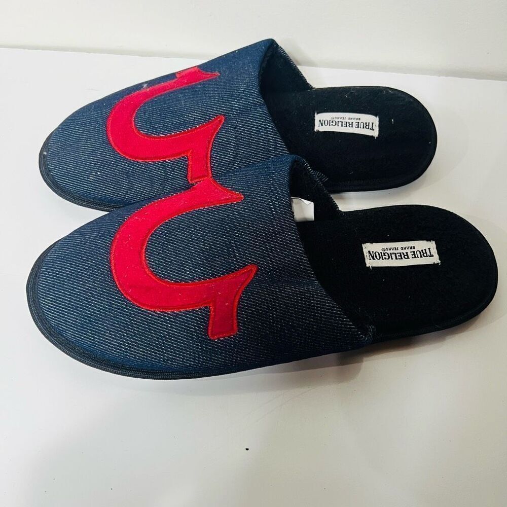True Religion Men’s Slippers New! Blue Red Size 8-9